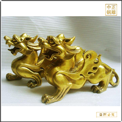 鑄銅關公 純銅公母貔貅擺件