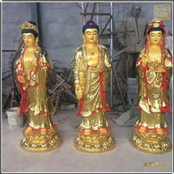 鑄銅關(guān)公 彩繪西方三圣佛像