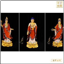 鑄銅關公 貼金西方三圣坐銅像