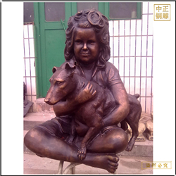 鑄銅關公 小型抱小狗銅雕塑鑄造