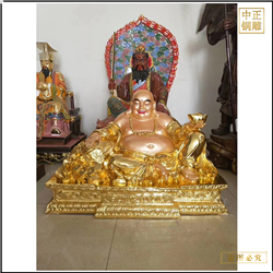 鑄銅關公 鎏金彌勒佛銅像