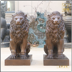 鑄銅關公 兩個銅獅子擺件