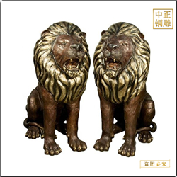 鑄銅關公 一對銅獅子圖片
