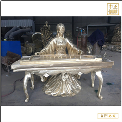 鑄銅關公 彈古箏人物銅雕塑鑄造