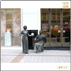 鑄銅關公 街邊彈唱古代人物雕塑