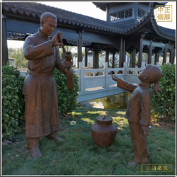 鑄銅關公 小孩打酒銅雕塑