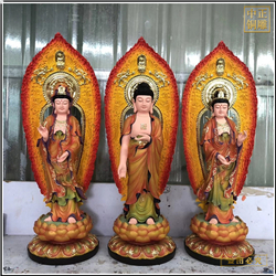 鑄銅關(guān)公 彩繪貼金西方三圣站像