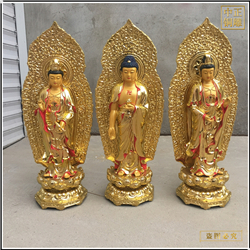 鑄銅關公 大型彩繪西方三圣銅佛像站像