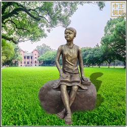 鑄銅關公 小女孩看書校園銅雕塑