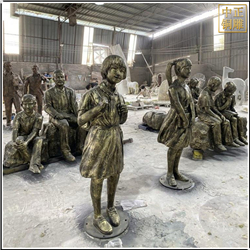 鑄銅關公 小女孩背書包人物銅雕塑