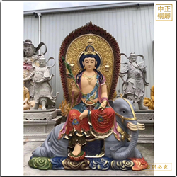 鑄銅關公 貼金彩繪文殊普賢佛像