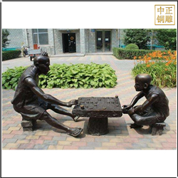 鑄銅關公 爺孫下象棋雕塑