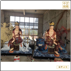 鑄銅關公 佛堂銅像文殊普賢擺件