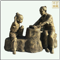 鑄銅關公 鐵杵磨成針寓言人物雕塑