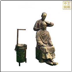 鑄銅關公 古代理發(fā)人物景觀雕塑