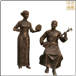 鑄銅關(guān)公 弾三弦民俗人物雕塑