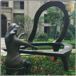 鑄銅關公 小區彈琴人物銅雕塑