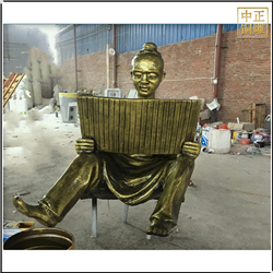 鑄銅關(guān)公 校園古代人物看書卷銅雕塑