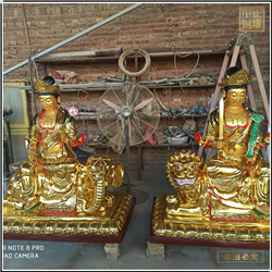 鑄銅關公 鑄銅鎏金文殊普賢雕像