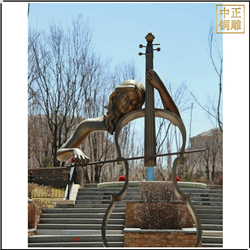 鑄銅關公 小區少女撫小提琴人物雕塑