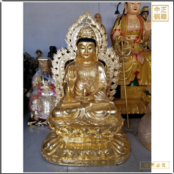 鑄銅關公 坐式帶背光觀音銅雕