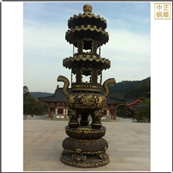 鑄銅關公 圓形雙層銅香爐