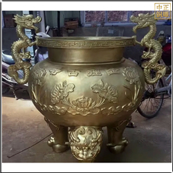 鑄銅關公 圓形雙龍銅香爐雕塑