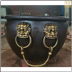帶獅頭銅缸雕塑 帶獅頭銅缸雕塑